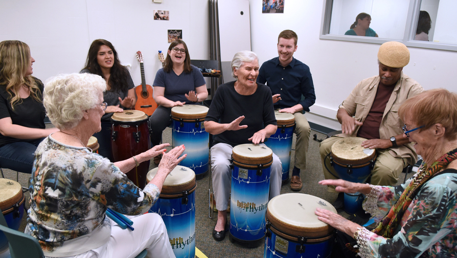 class playing drums